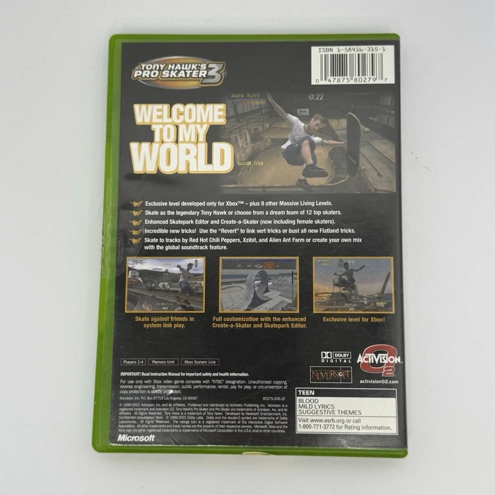 Tony Hawk's Pro Skater 3 (Microsoft Xbox, 2002) Case and Game Only Tested Works